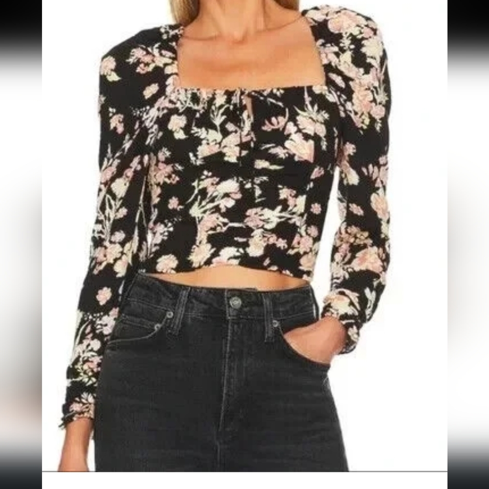 NWT Free People Hilary Printed Top In Black Size Medium
